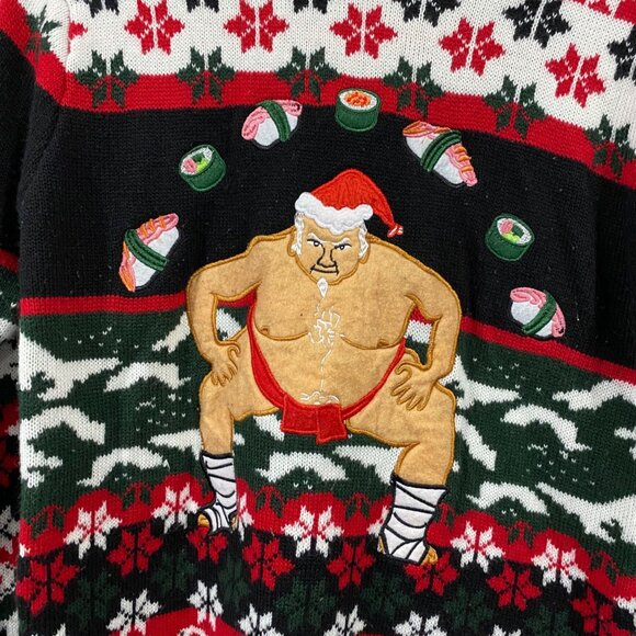 Blizzard Bay Christmas Sumo Sushi Sweater Men’s M Novelty Ugly Holiday Knit - Picture 2 of 4